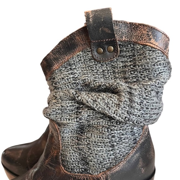 BED STU Bruges Distressed Leather Wooden Wedge Heel Boots Women’s 7.5 Knit Upper - Picture 7 of 11